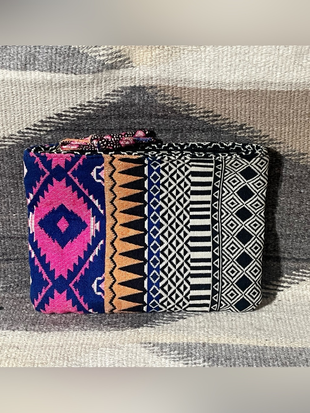 ASOS Boho Aztec Tribal Patterned Jaquard Clutch Pouch Tassel Zip Cosmetic Bag